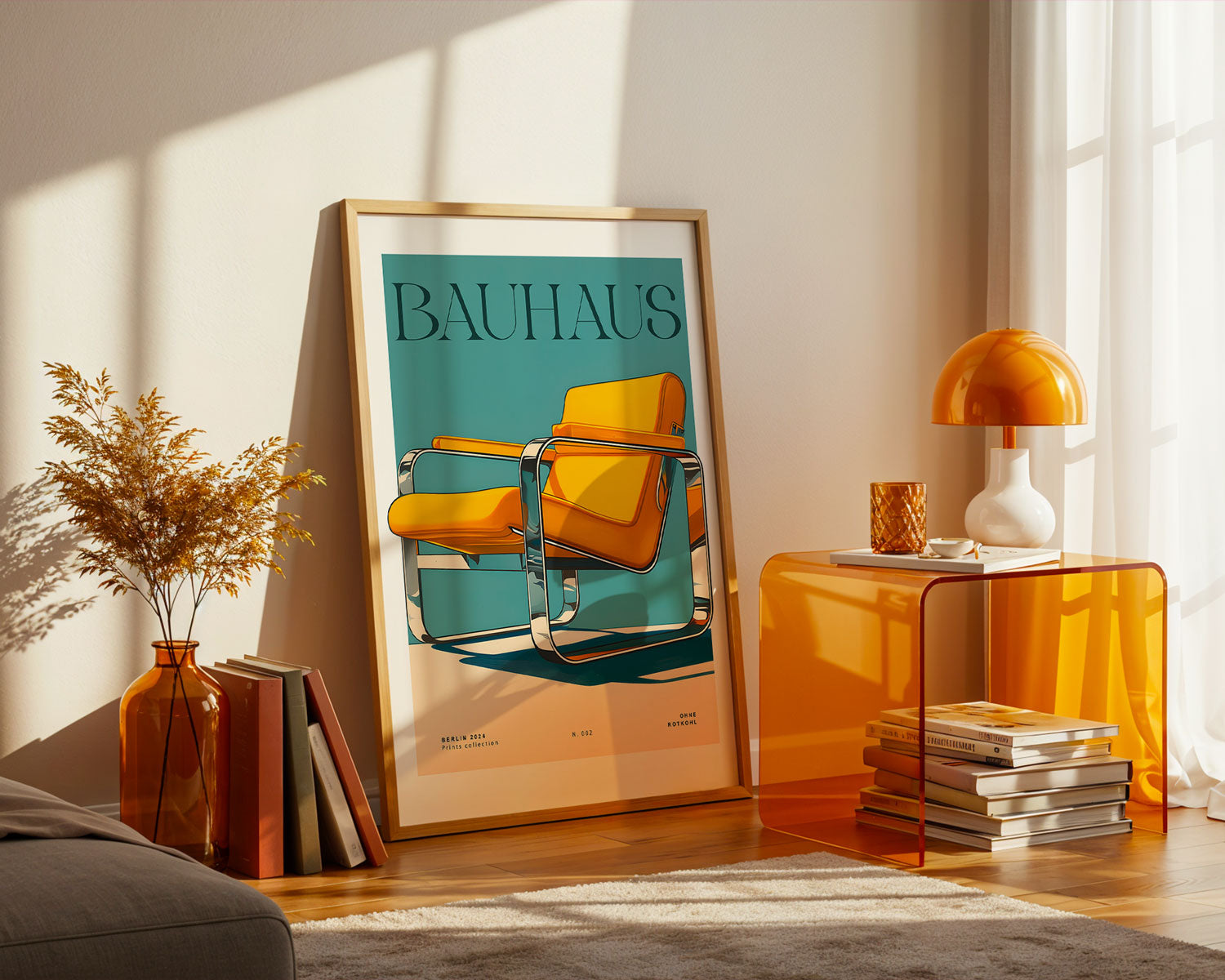 Blue Bauhaus Chair Poster framed – modernist design wall art from Berlin