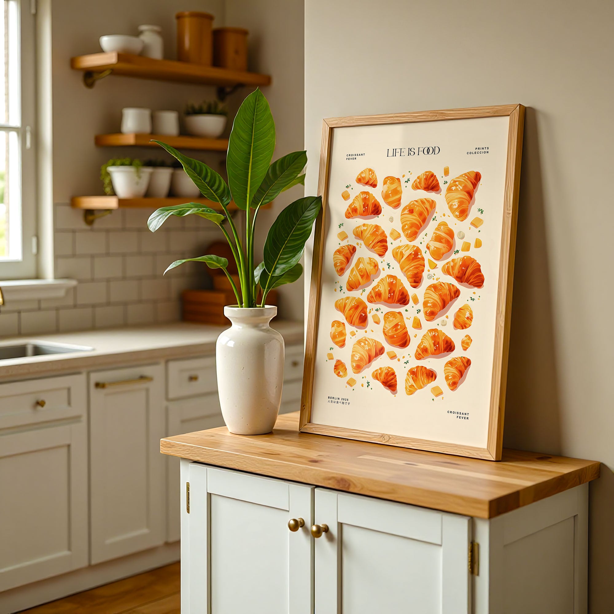 Croissant Poster on white wall – bold food illustration art print from Berlin
