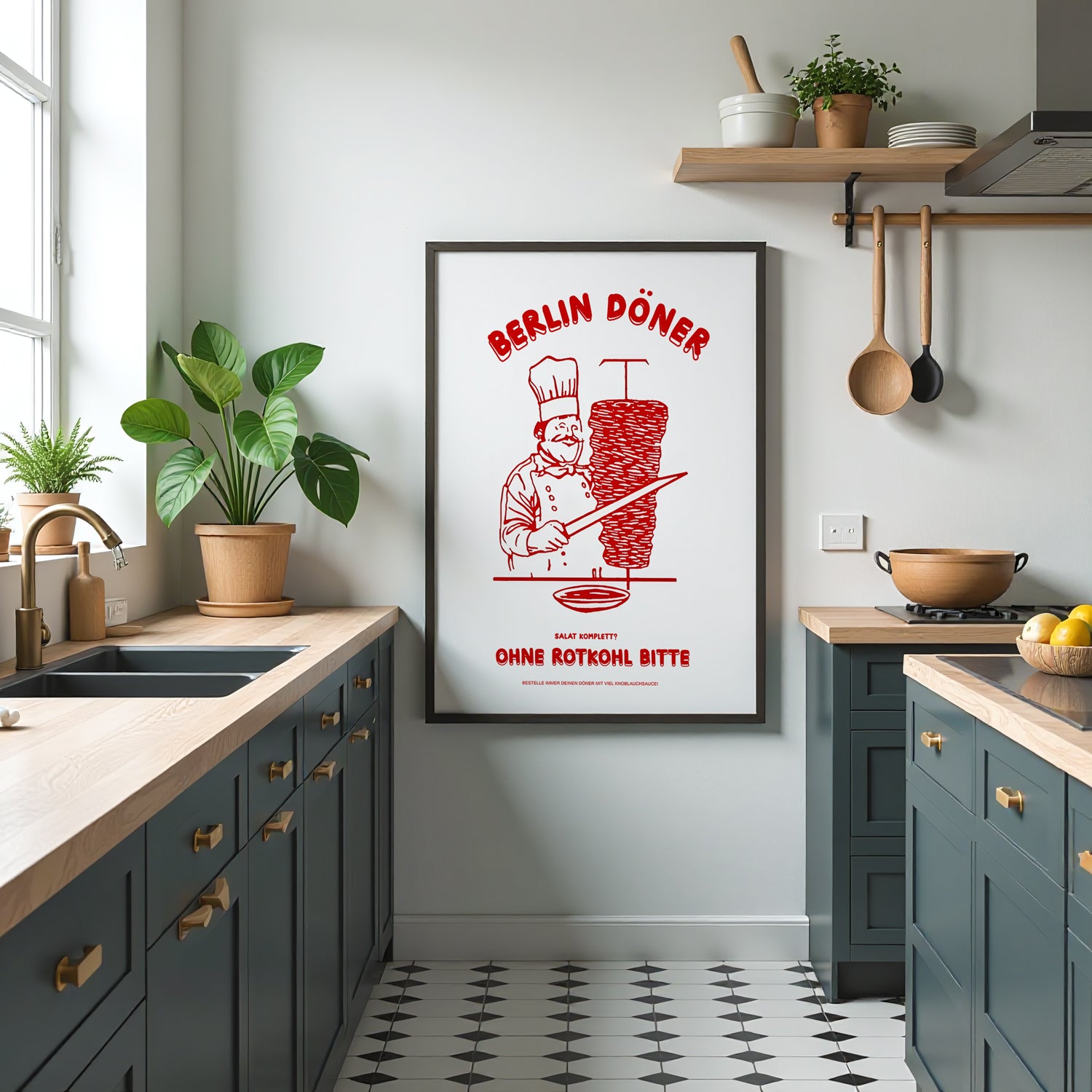 Berlin Döner Poster on white wall – original typographic wall art from Berlin