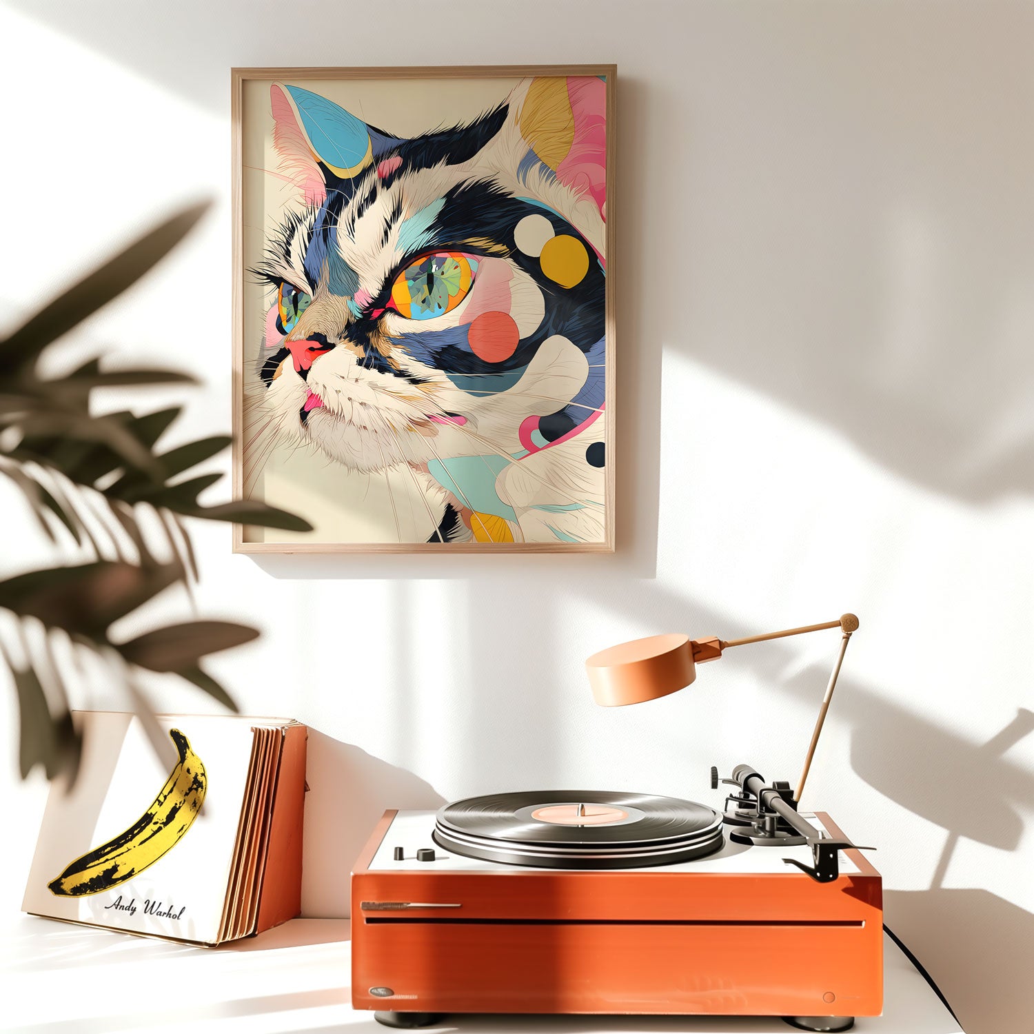 Psychedelic Cat Poster framed – bold colorful animal art print from Berlin