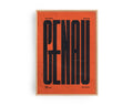 Genau Poster – bold orange typography on white background, Berlin wall art by Ohne Rotkohl