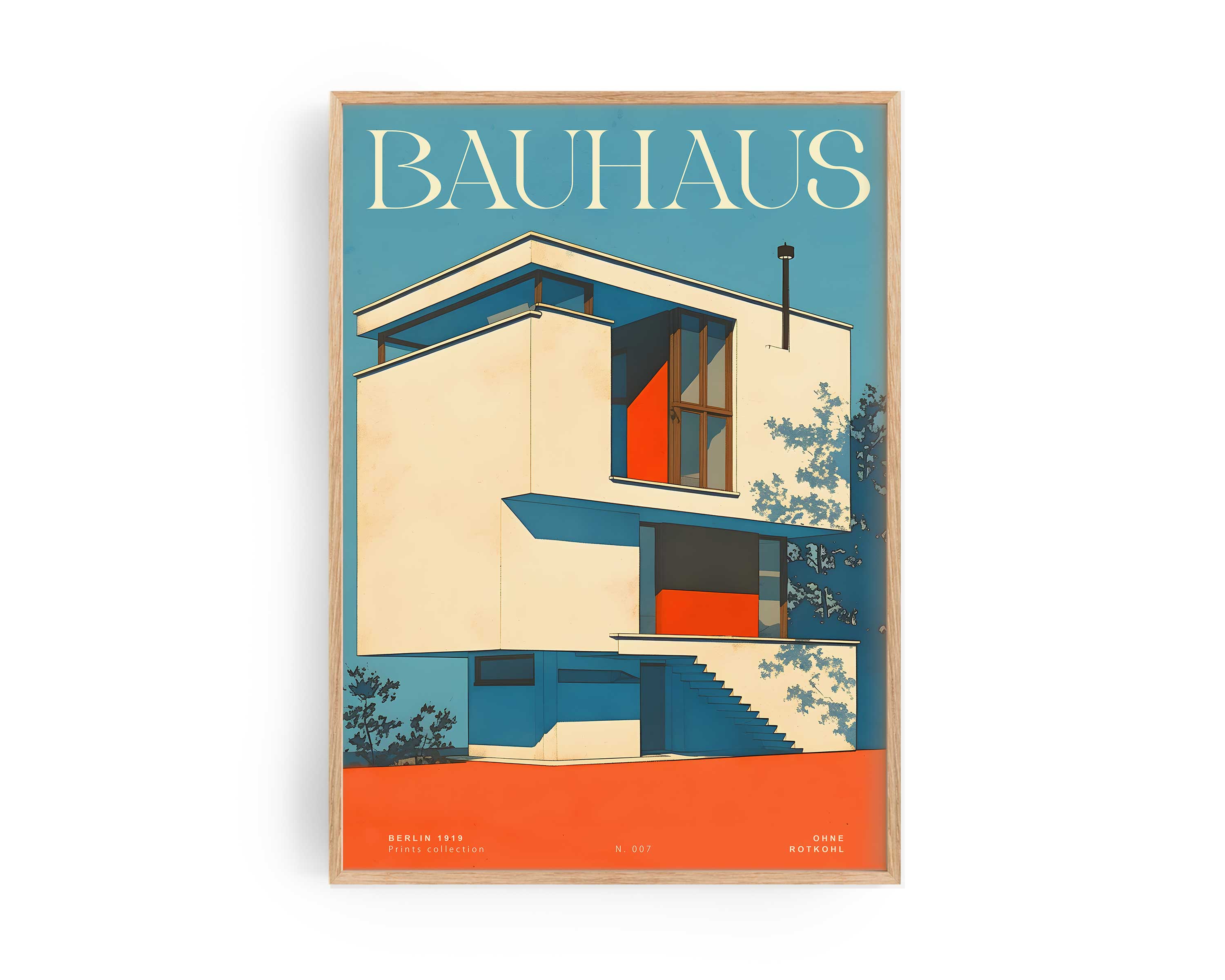 Balance Bauhaus Building Poster – geometric blue architecture wall art by Ohne Rotkohl
