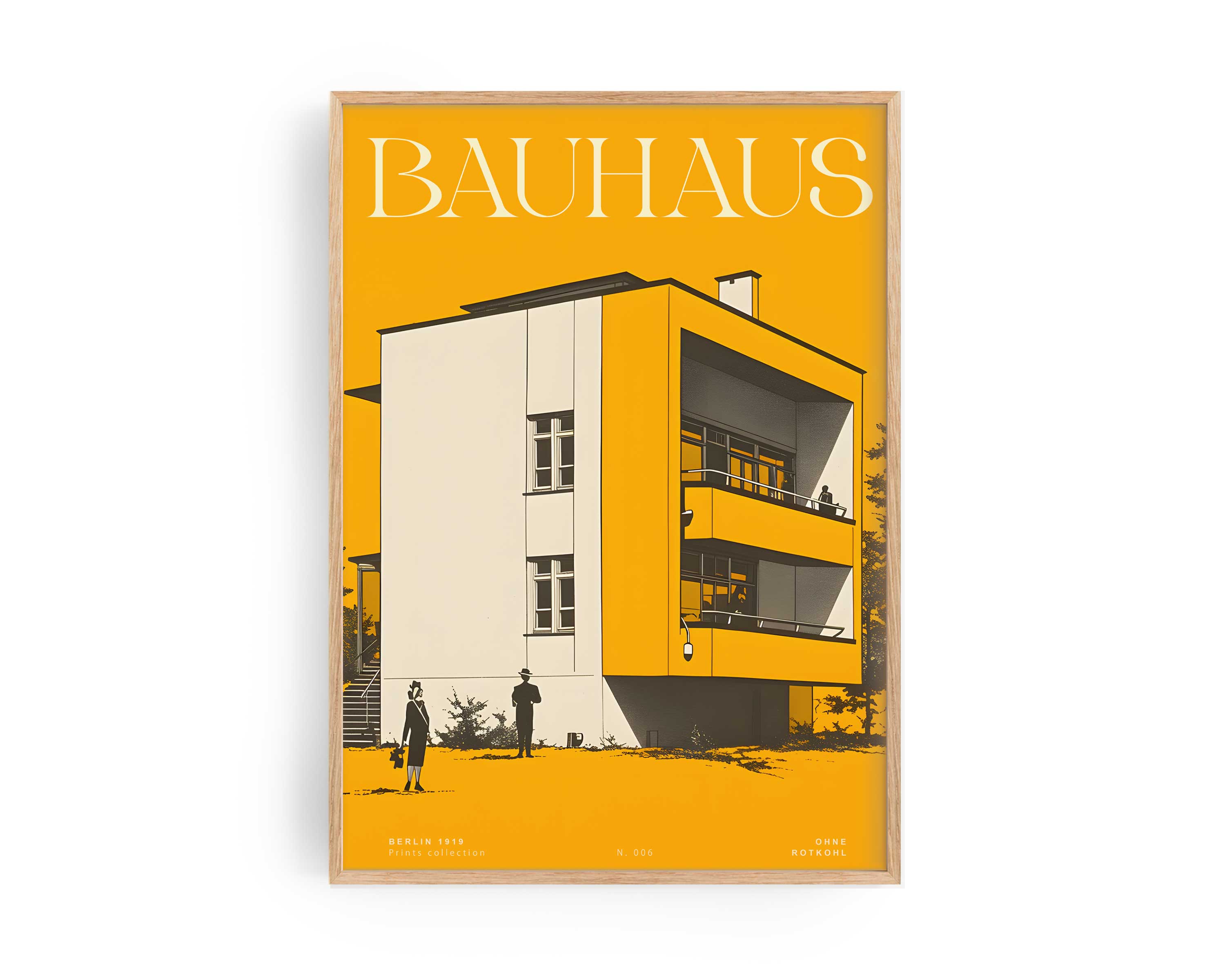 Gelbes Bauhaus Poster – yellow modernist architecture wall art by Ohne Rotkohl Berlin