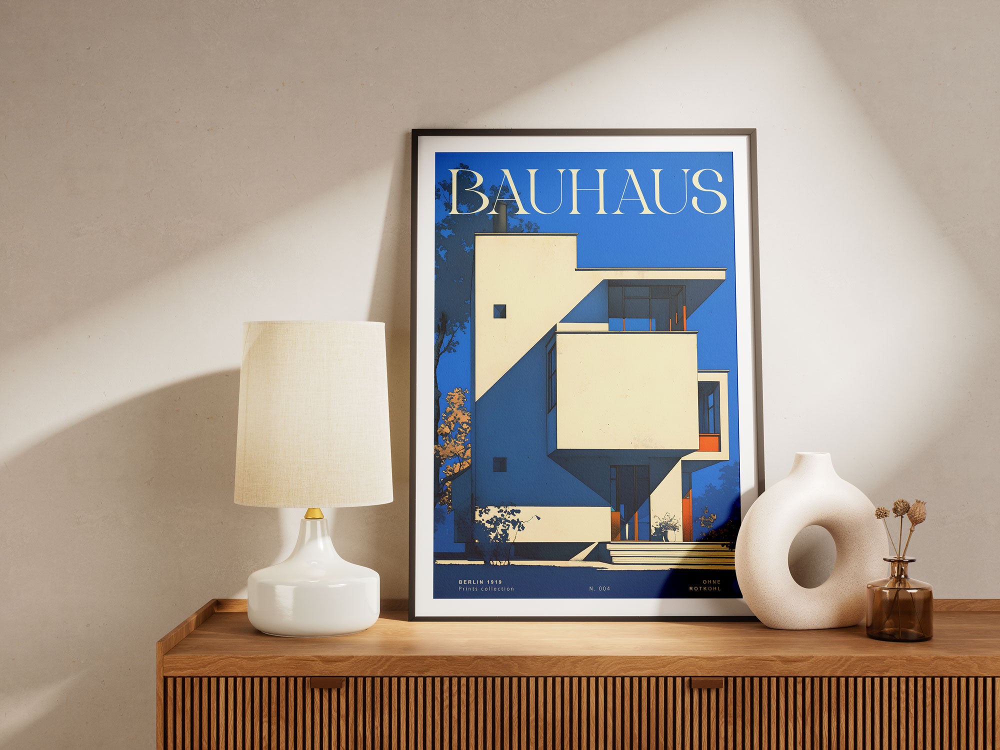 Blaues Bauhaus Poster – Geometrisches Wandbild im modernen Stil