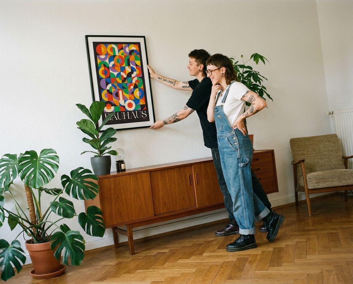 Buntes Bauhaus Poster als Wandbild, gerahmt