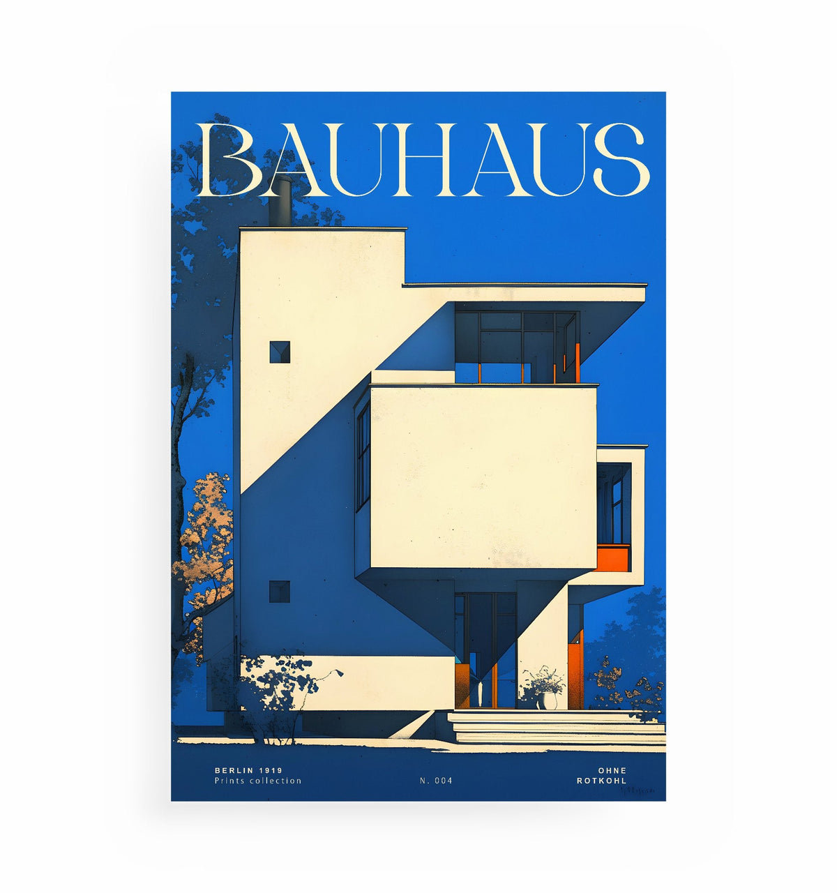 BLAUES BAUHAUS-POSTER, Kunstdruck ohne Rahmen von Ohne Rotkohl
