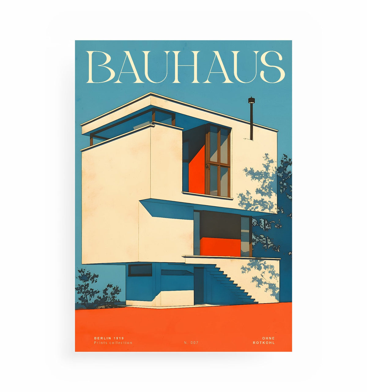 BLAUER HIMMEL BAUHAUS POSTER, Kunstdruck ohne Rahmen von Ohne Rotkohl