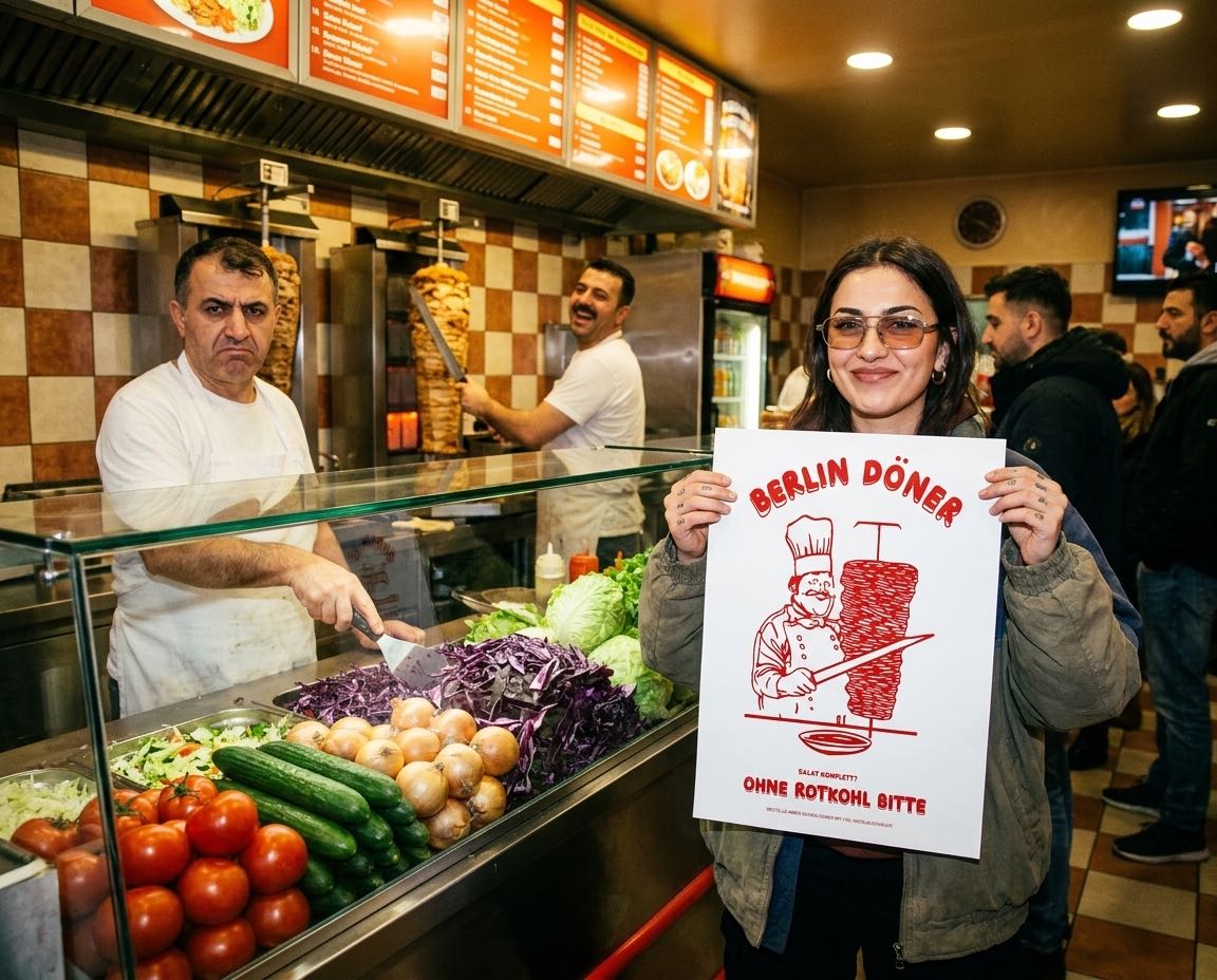 Döner Poster Berlin als Wandbild, gerahmt