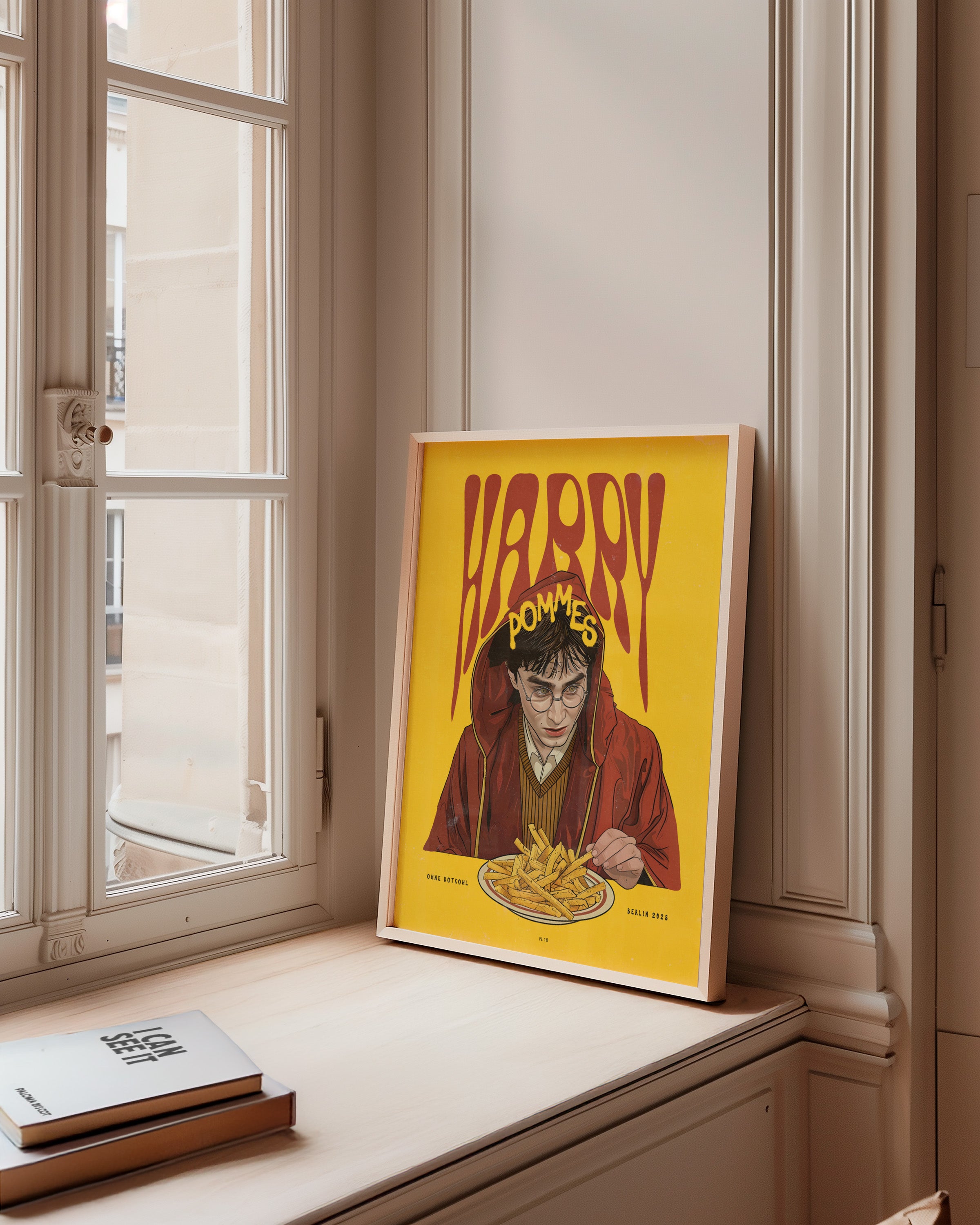 Harry Pommes Poster on white wall – original Berlin humor art print