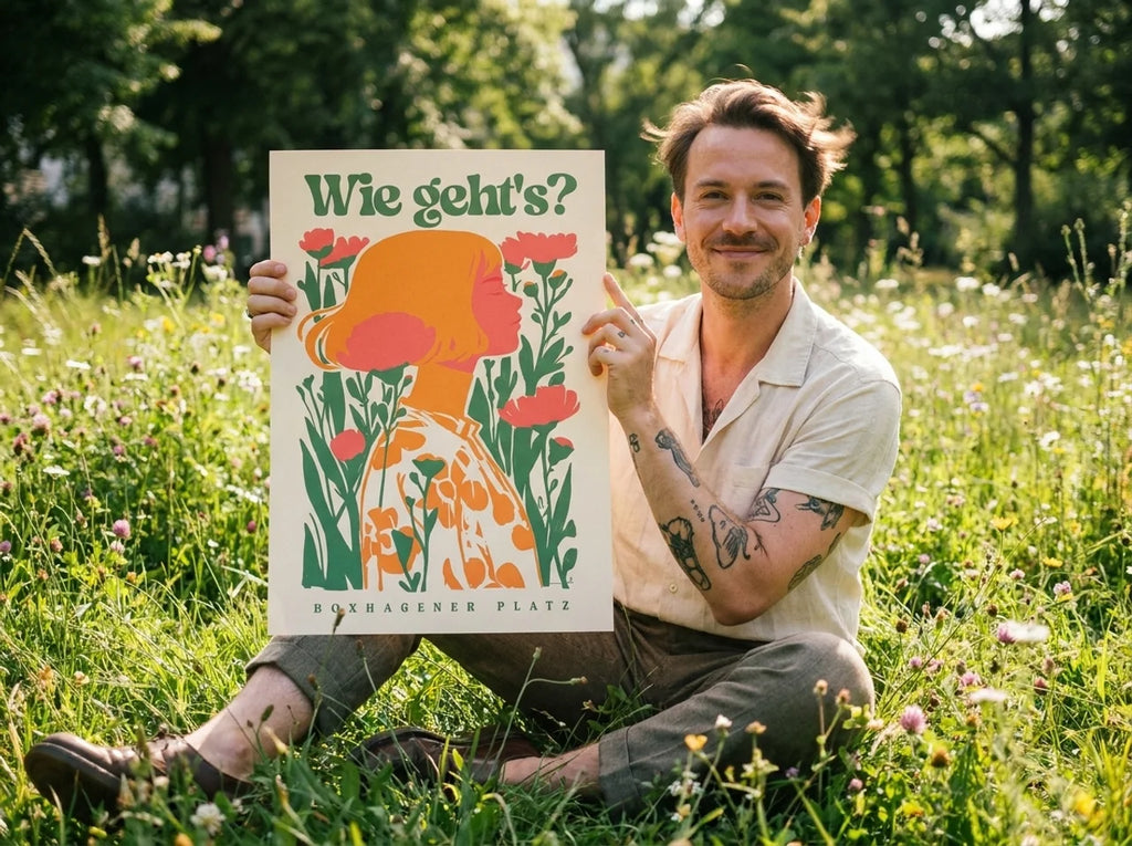Wie geht's Berlin Poster mockup – botanical typography art print designed in Berlin