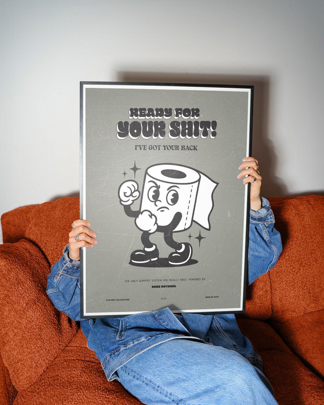Ready for Your Sh*t Poster framed in bathroom – humorous Berlin art print